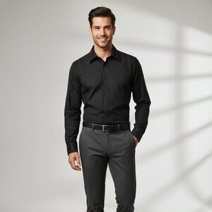 Kenneth Cole Black Button Down Dress Shirt Size XL EUC